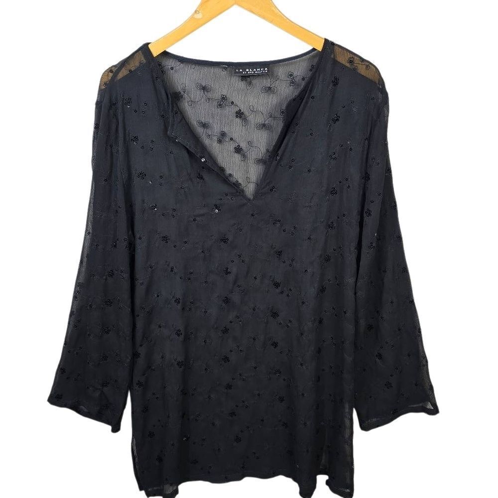 La Blanca Black Swimsuit  Cover Up Blouse Size M